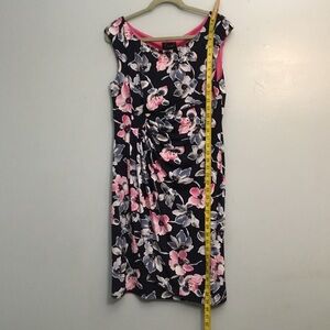 Connected Apparel Navy and Pink Floral Midi Dress